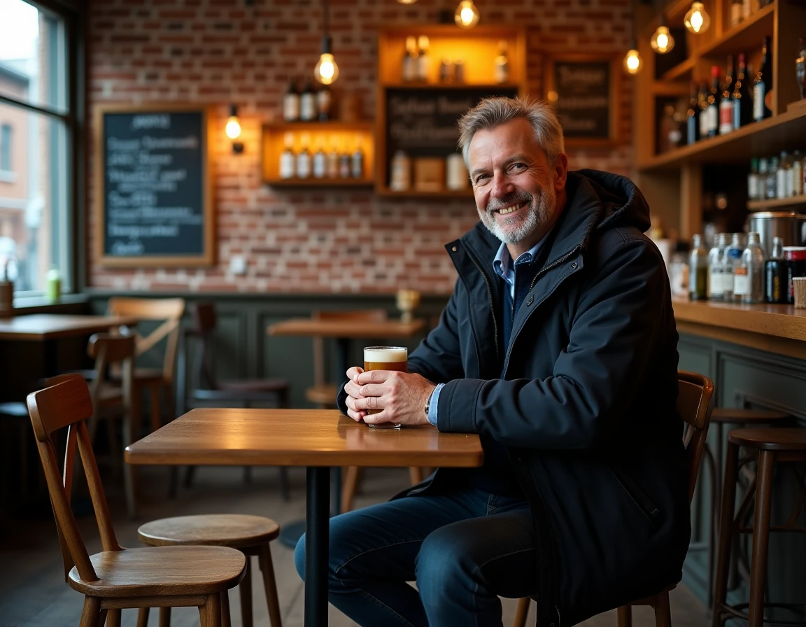 Homme savourant une bière artisanale belge dans un café typique du quartier Patershol à Gand