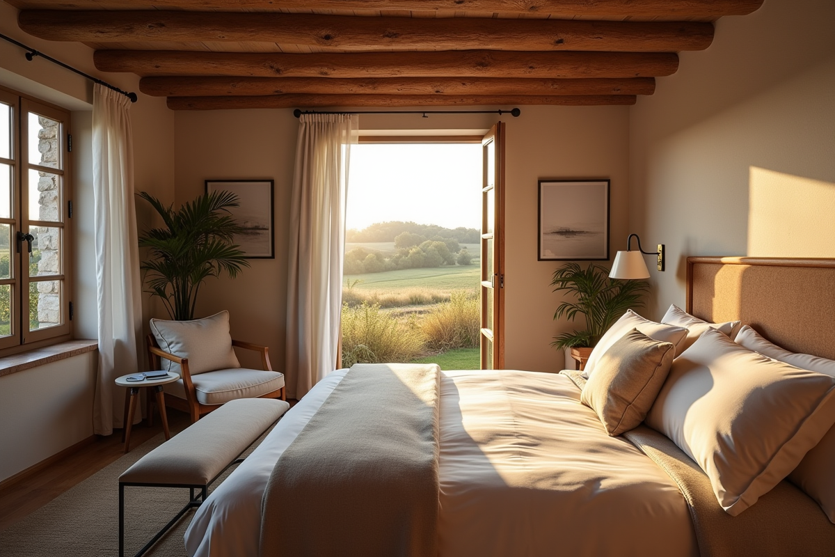 Chambre chaleureuse avec vue rurale en Dordogne
