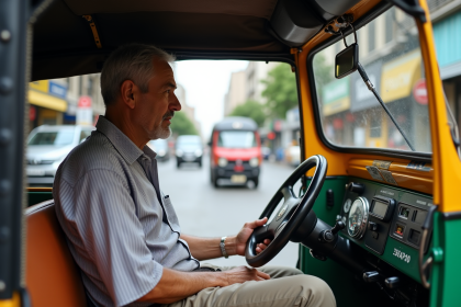 Conducteur de tuk tuk urbain en tenue décontractée