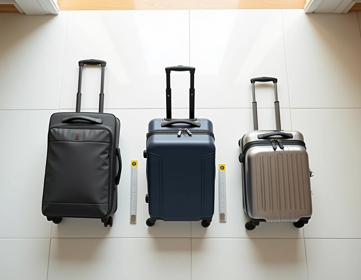 Comparaison de trois tailles de valises cabine mesurées côte à côte