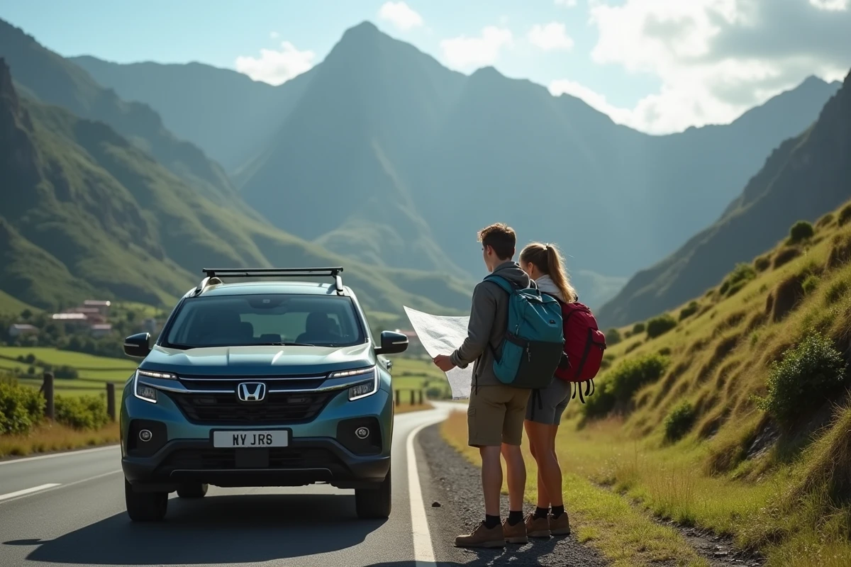 Couple avec carte en montagne à Madeira