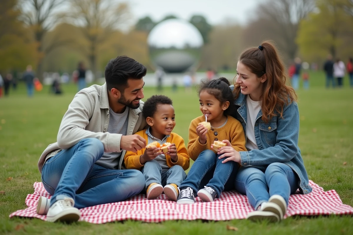 Famille diverse partageant un pique-nique dans le parc