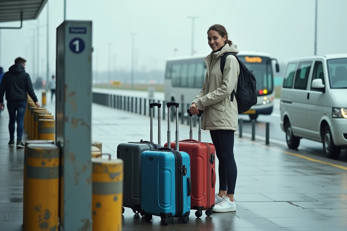 Jeune femme attendant avec ses valises à Gatwick