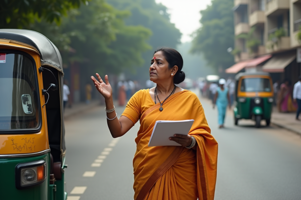 Femme indienne en sari simple dans une rue de Navi Mumbai