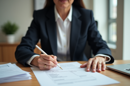 Femme d'affaires remplissant un formulaire de douane au bureau