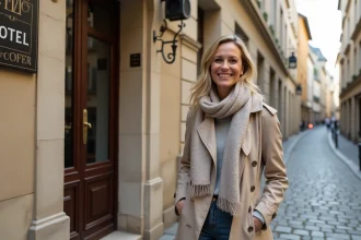 Femme souriante devant un hôtel à Dijon