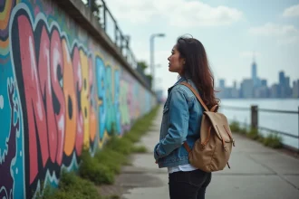 Femme devant street art à Staten Island
