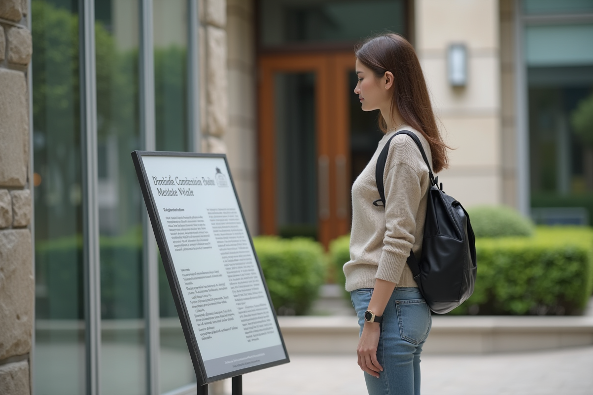 Jeune femme regardant une panneau d