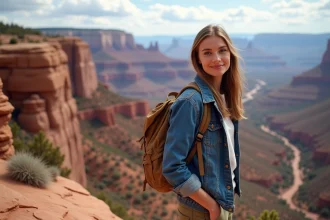 Jeune femme en randonnée dans un parc national du sud-ouest américain