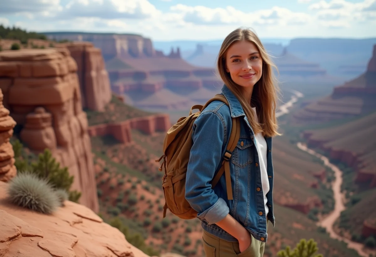 Jeune femme en randonnée dans un parc national du sud-ouest américain