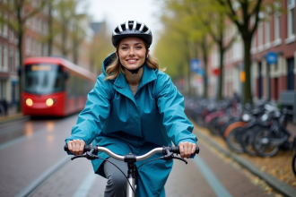 Jeune femme à vélo dans une ville néerlandaise