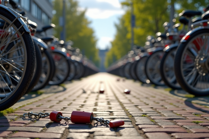Stationnement de vélos à Amsterdam avec cadenas cassés